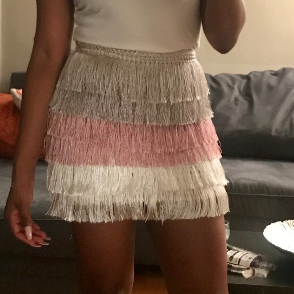 Tiered Fringe Stripe Mini Skirt
